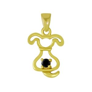 14k Gold Coated Silver Dog Pendant - Black